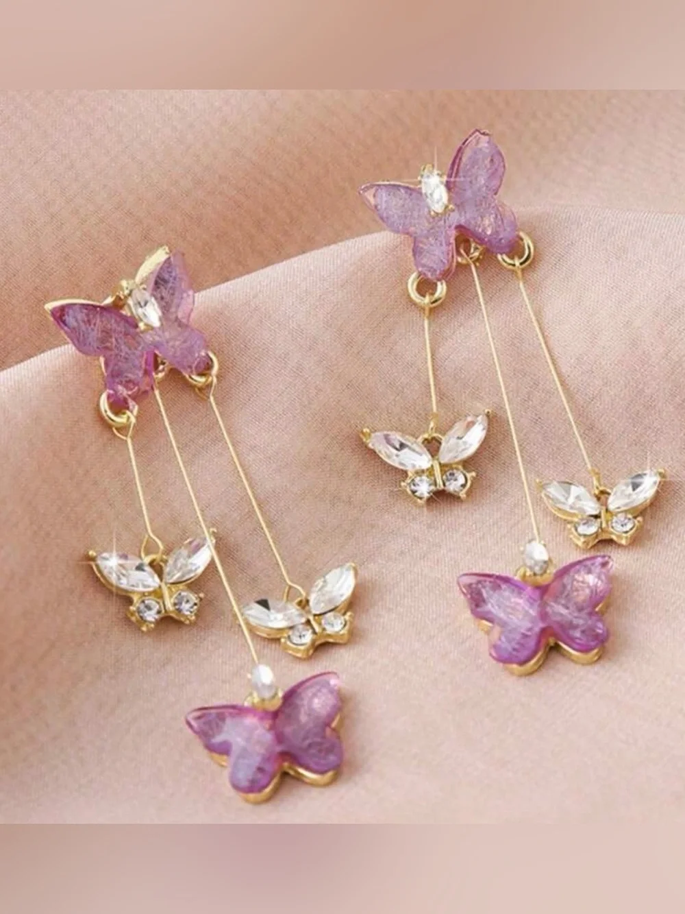 🦋 Purple Butterfly Crystal Dangle Earrings | Gold Tone Fairycore